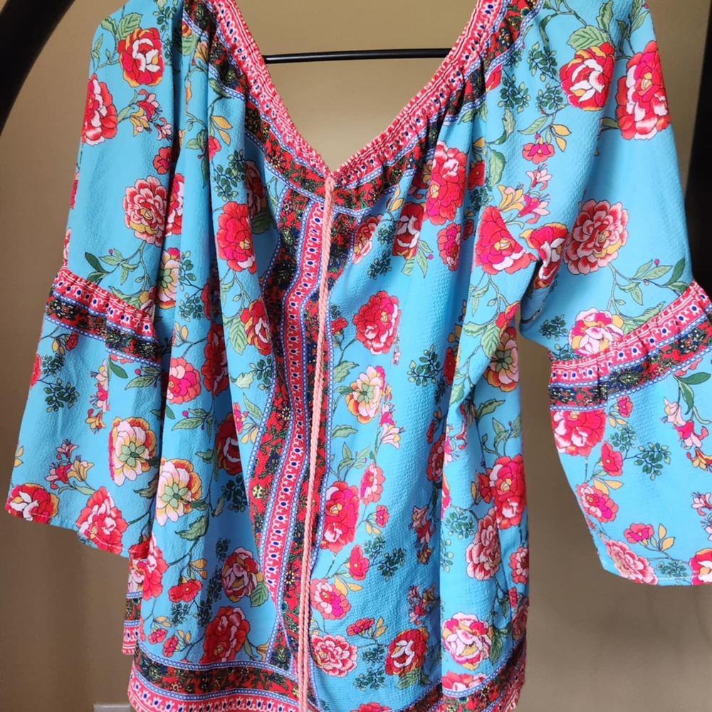Umgee Blue and Red Floral Top